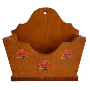 VTG Grandma's Kitchen Wood Letter Card Holder Decoupage Rose Flowers Hand Made
